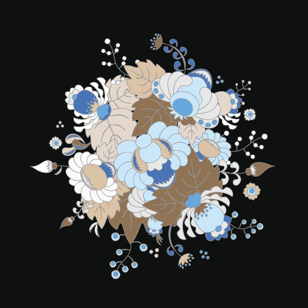 存量向量花和叶装饰。东方或俄罗斯模式。项链刺绣设计图片下载