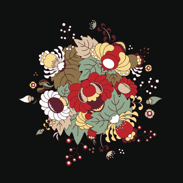 存量向量花和叶装饰。东方或俄罗斯模式。项链刺绣设计图片下载