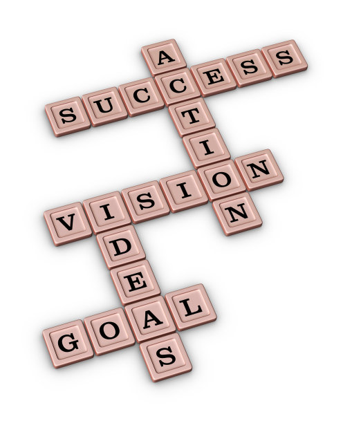 目标，想法，愿景，行动，成功的纵横字谜。商业计划的概念。图片下载