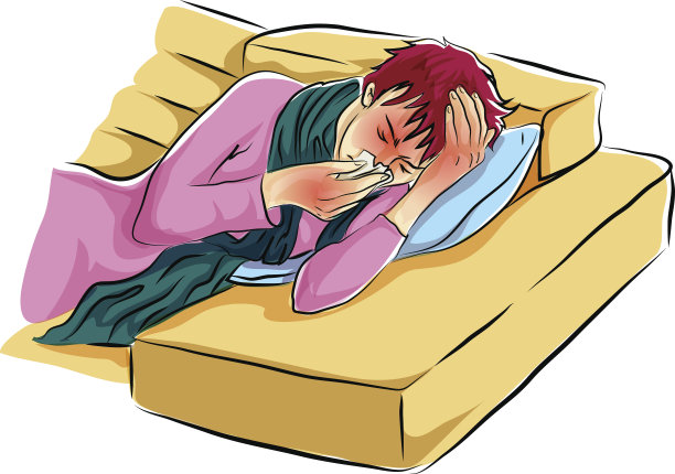 一个人坐在沙发上感冒了图片下载