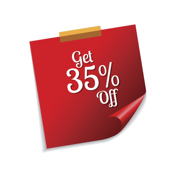 获得35%的红色便笺矢量图标设计图片下载