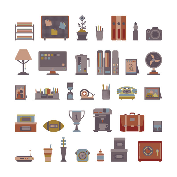 扁平风格的办公室办公元素图片下载