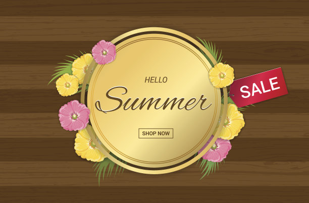 夏季花金色框架或夏季花卉设计图片下载