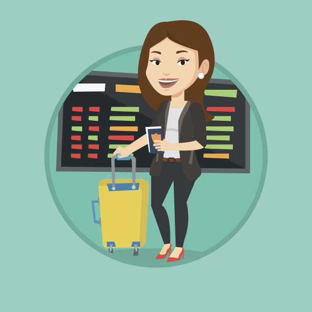 在机场拿着箱子和票的女人图片下载