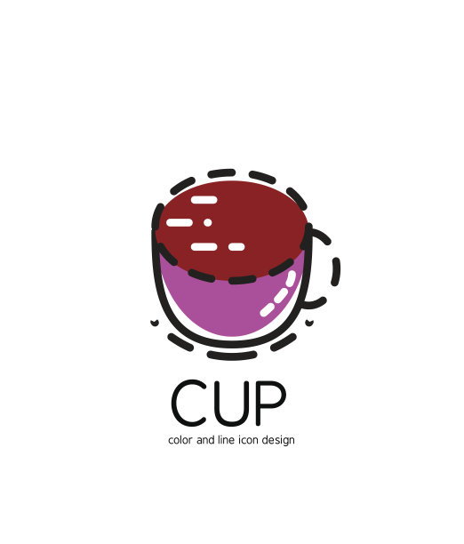 平面设计的彩色线图标。杯图片下载
