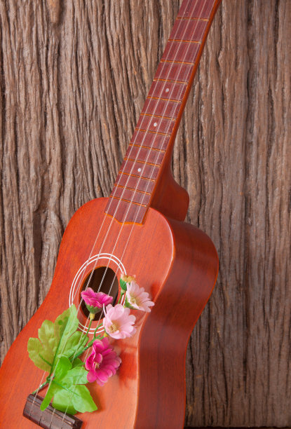 木背景上的尤克里里琴图片下载