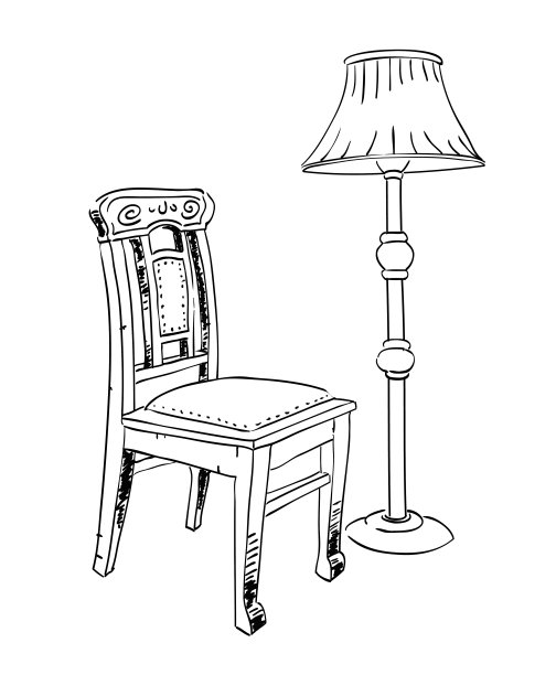 卡通形象的灯和旧椅子图片下载
