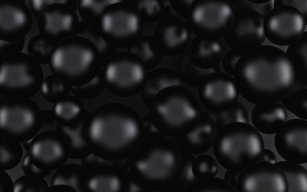 黑色球形珍珠背景。三维渲染图片下载