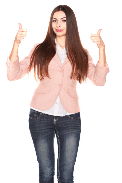 穿着牛仔裤和运动夹克的女士，被孤立在白色图片下载