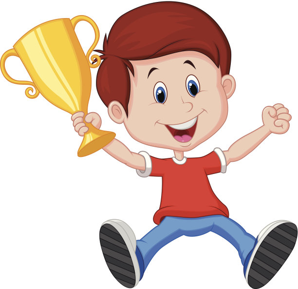 男孩卡通拿着金杯图片下载