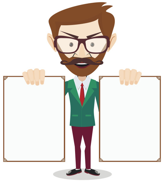 全身肖像的幸福微笑的商人与招牌，孤立图片下载