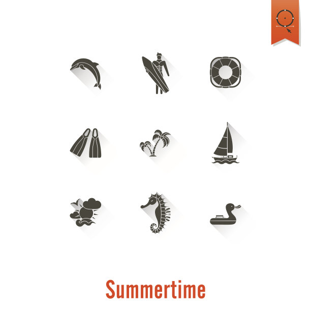 夏季和海滩简单的平面图标图片下载