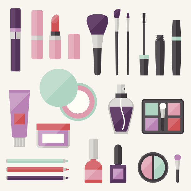 一套彩色化妆品图标在平面风格。图片下载