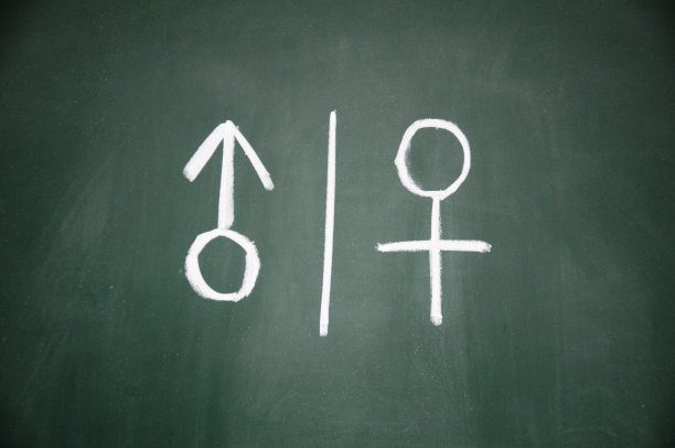 女人和男人在黑板上用粉笔画的签名图片下载