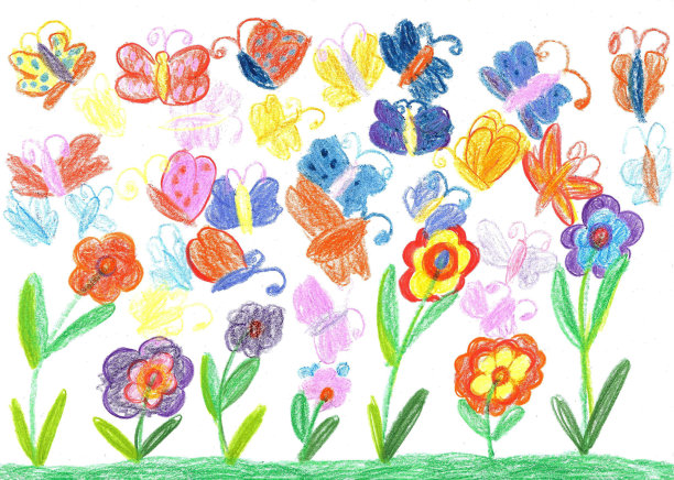 孩子画蝴蝶和花的自然图片下载