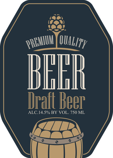 带有麦芽和木桶的复古风格啤酒标签图片下载