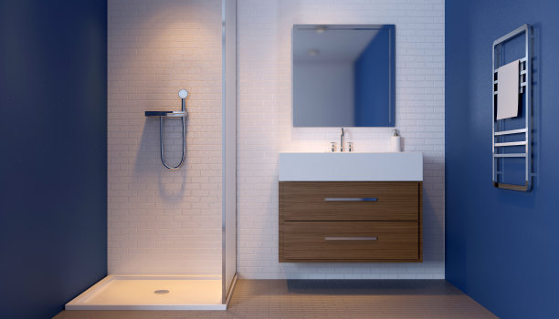 室内美景豪华浴室。3D渲染图片下载