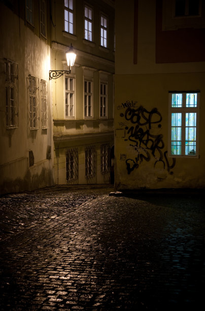 捷克共和国。行星齿轮。黑暗的小巷。图片下载