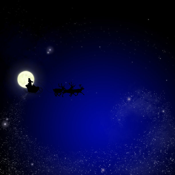 圣诞背景:月亮和圣诞老人图片下载