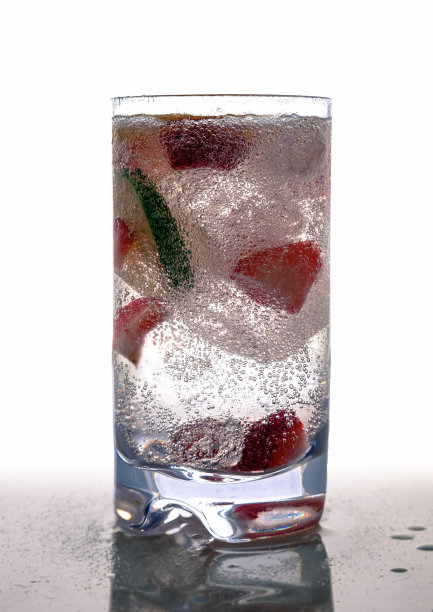 苏打水饮料和新鲜的水果漂浮在里面图片下载