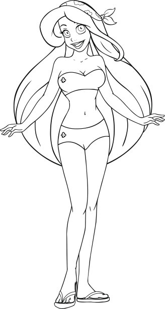 白人妇女在泳衣着色页图片下载