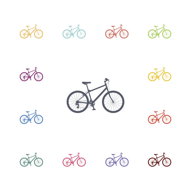 自行车平面图标套装图片下载