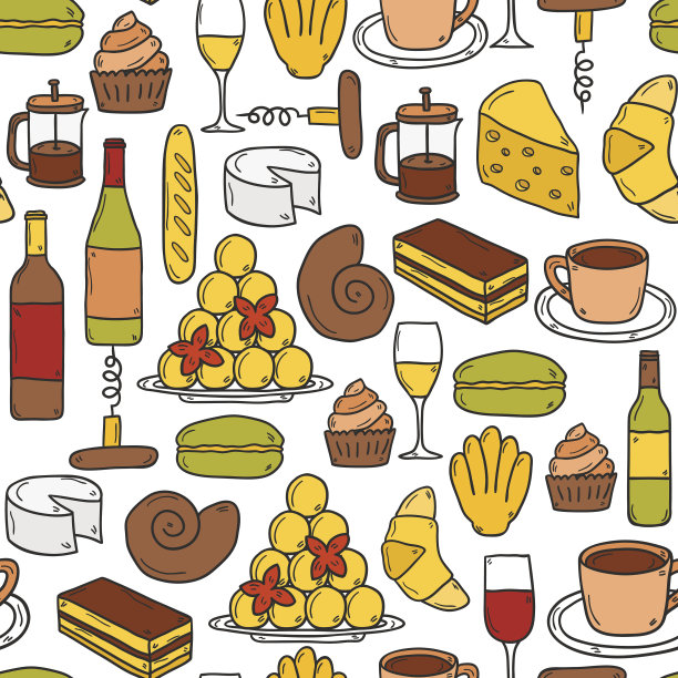 无缝背景与卡通可爱的手绘对象在法国图片下载