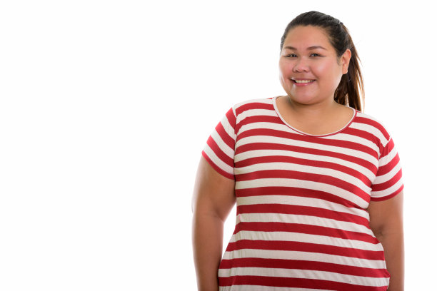 工作室拍摄的年轻快乐超重亚洲妇女微笑图片下载