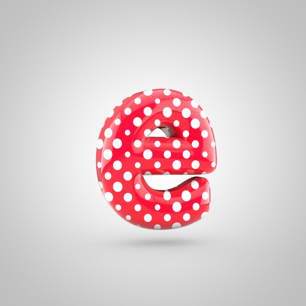 红色字母E小写字母，白点孤立在白色背景上。图片下载