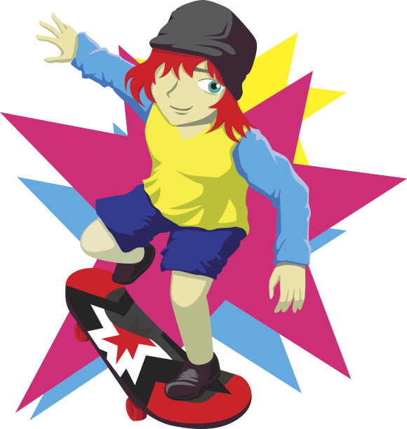 溜冰者卡通矢量插图图片下载