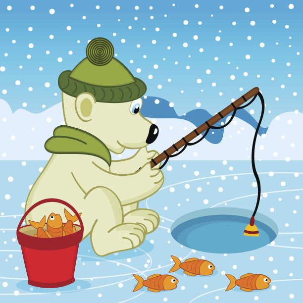 北极熊钓鱼图片下载