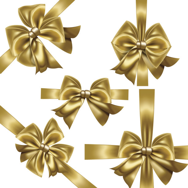 一套金礼物蝴蝶结。矢量插图。概念邀请，横幅，礼品卡，祝贺或网站布局矢量。图片下载