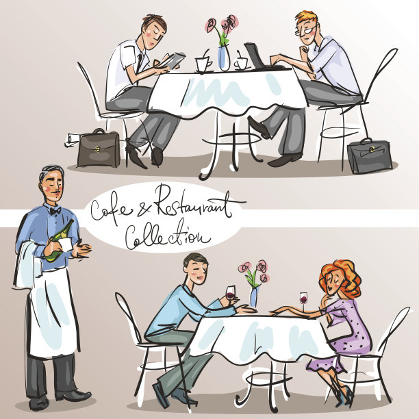 人们在咖啡馆和餐馆。彩色版，第3部分图片下载