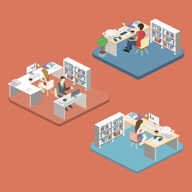 女人在缝纫机上缝东西。等距房间内部。平的3 d对象。图片下载