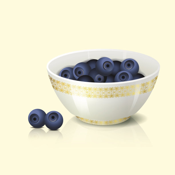 白色的碗，有蓝莓的影子和反射图片下载