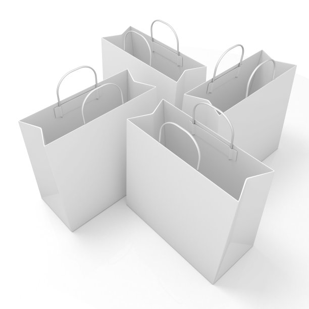 空纸袋，排列和孤立的白色。侧视图图片下载