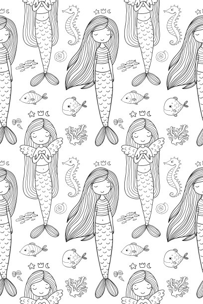 可爱小美人鱼图案：海洋主题素材图片