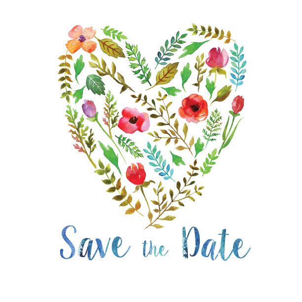 心叶的水彩婚礼请柬。图片下载