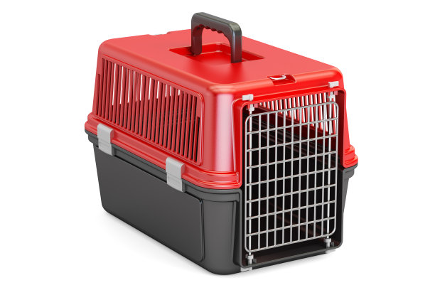 宠物旅行塑料笼子，3D渲染隔离在白色背景图片下载