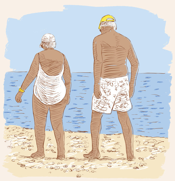 海滩上的老年配偶图片下载