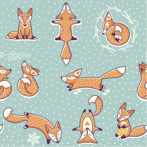 圣诞无缝图案与红色小狐狸图片下载