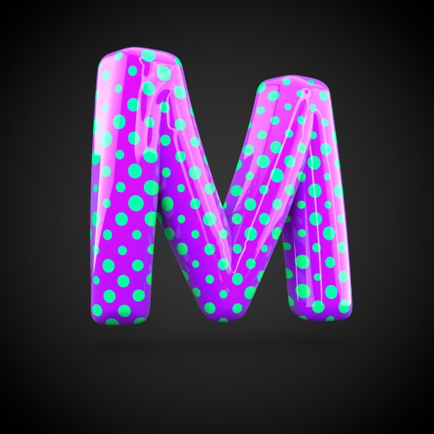 紫罗兰字母大写字母M，白色背景上孤立的蓝点。图片下载