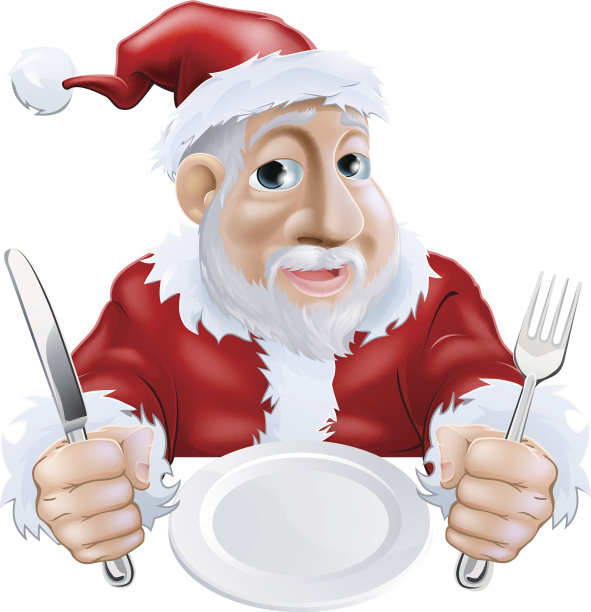 快乐的卡通圣诞老人准备好圣诞晚餐了图片下载