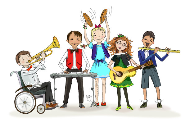儿童演奏音乐，插图图片下载
