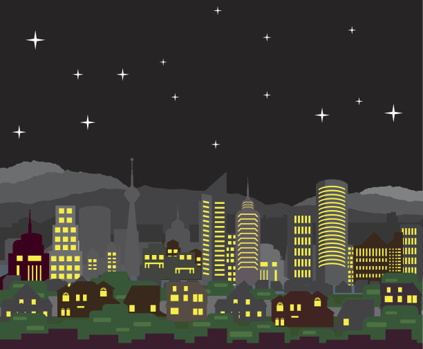 城市景观夜晚向量家园和摩天大楼图片下载