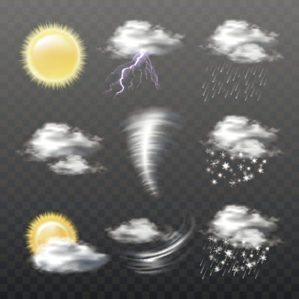 一组矢量现实天气图标孤立在透明的背景图片下载