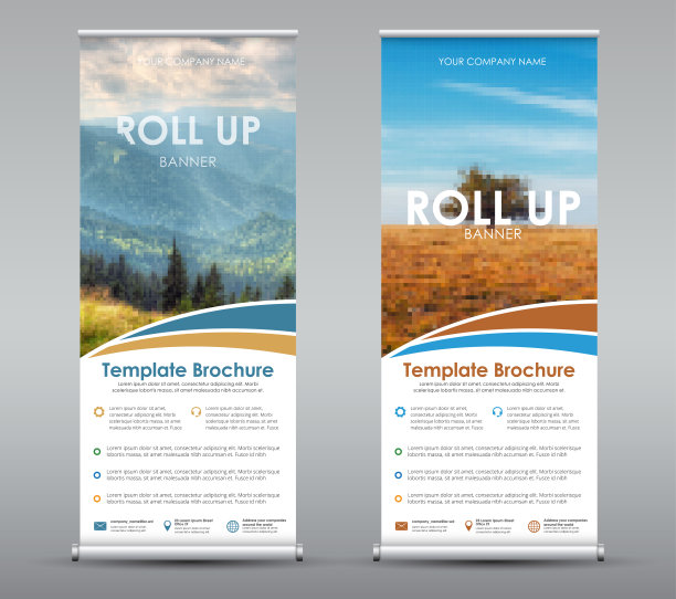 模板通用卷起横幅商务或旅行。素材图片
