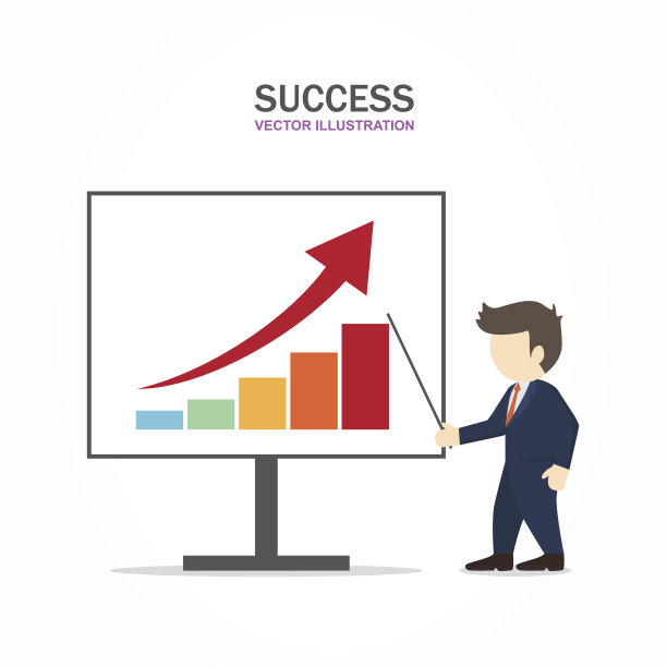 商人指着一块带有增长的条形图的板子。成功的概念。图片下载