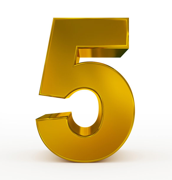 5号3d金色孤立在白色上图片下载