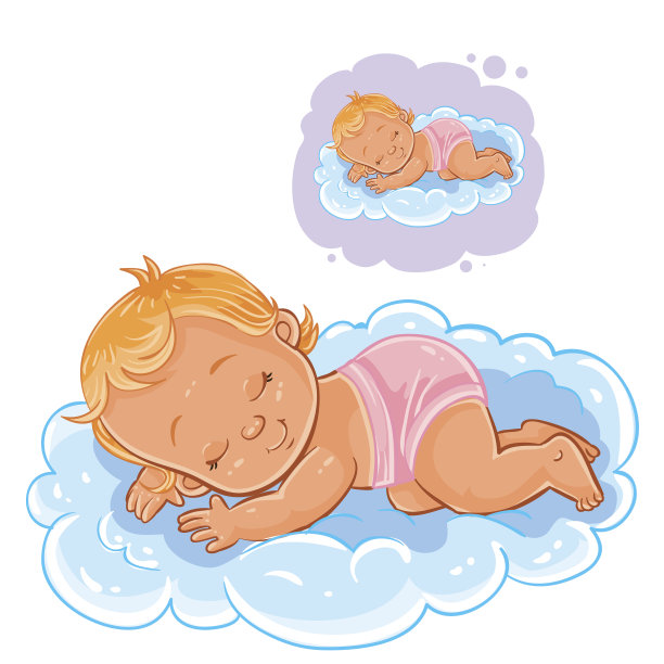 向量小婴儿在尿布睡觉使用云而不是枕头。图片下载
